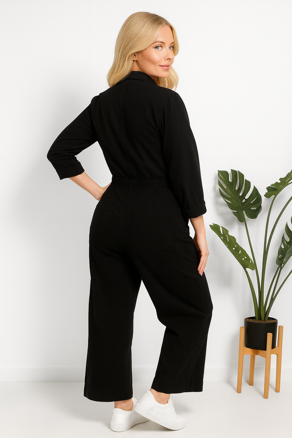 Black Denim Wide Leg Jumpsuit
