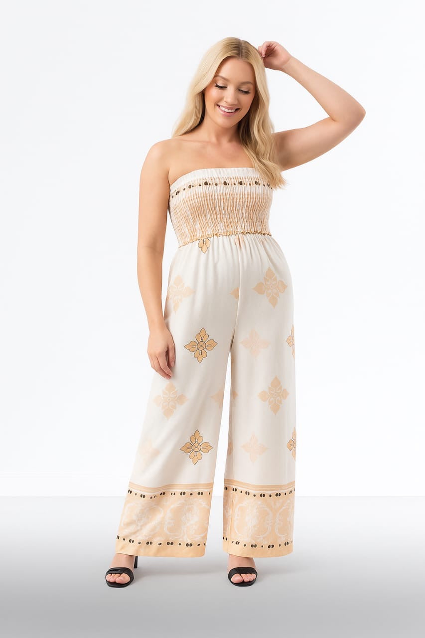 Wholesale Women's Strapless Printed Wide Leg Summer Jumpsuit (PACK OF 6)
