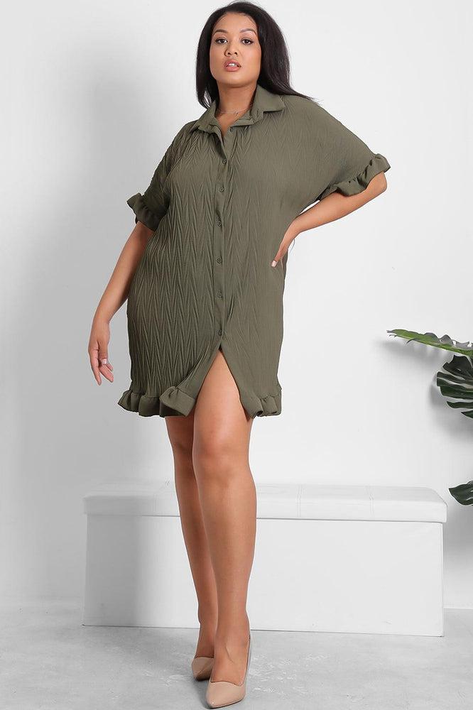 Shirred Fabric Lazy Fit Shirt Dress-SinglePrice