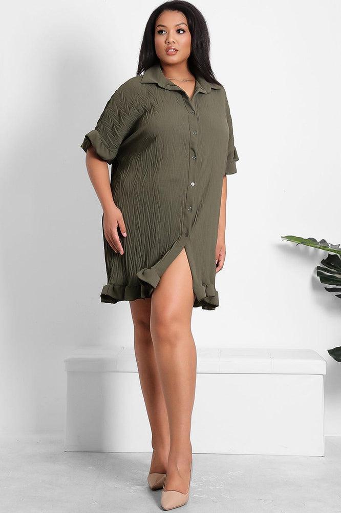 Shirred Fabric Lazy Fit Shirt Dress-SinglePrice