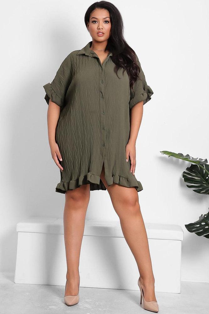 Shirred Fabric Lazy Fit Shirt Dress-SinglePrice