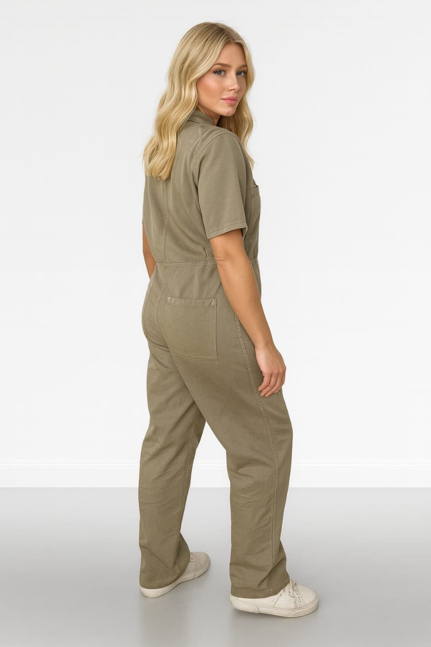 Light Khaki Denim Boiler Jumpsuit