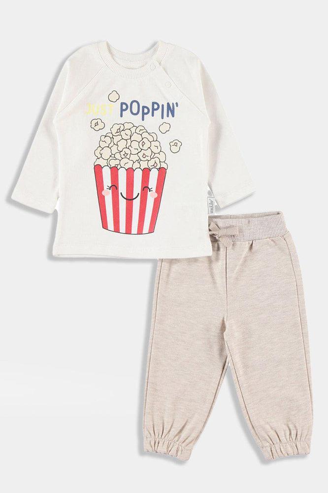 Popcorn Print Cream Baby Girl Lounge Set-SinglePrice