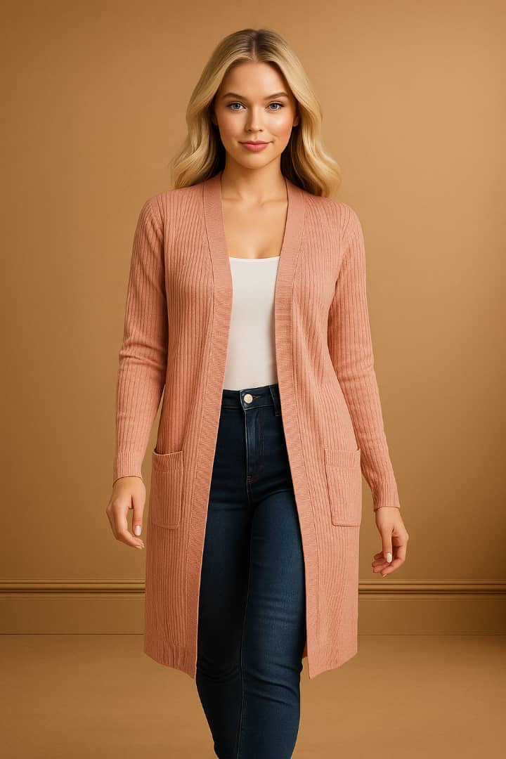 Thin Knit Pockets To Side Cardigan
