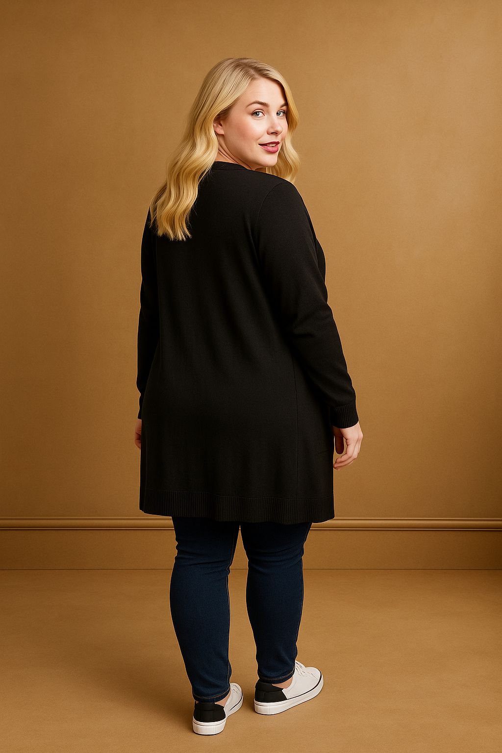 Flat Knit Front Pocket Open Longline Cardigan