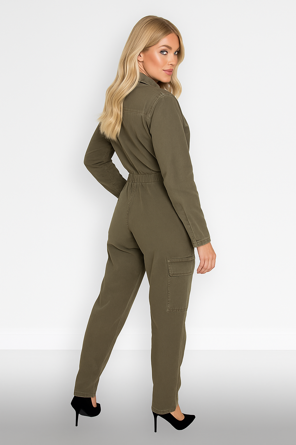 Oversized Design Dusty Olive Zip Denim Boiler Jumpsuit