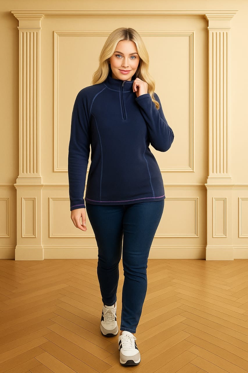 High Neck Half Zip Flannel Sweatshirt