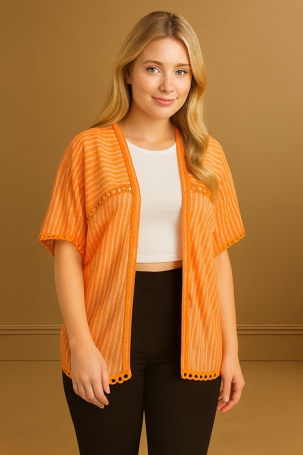Stripy Crochet Hem Blouse