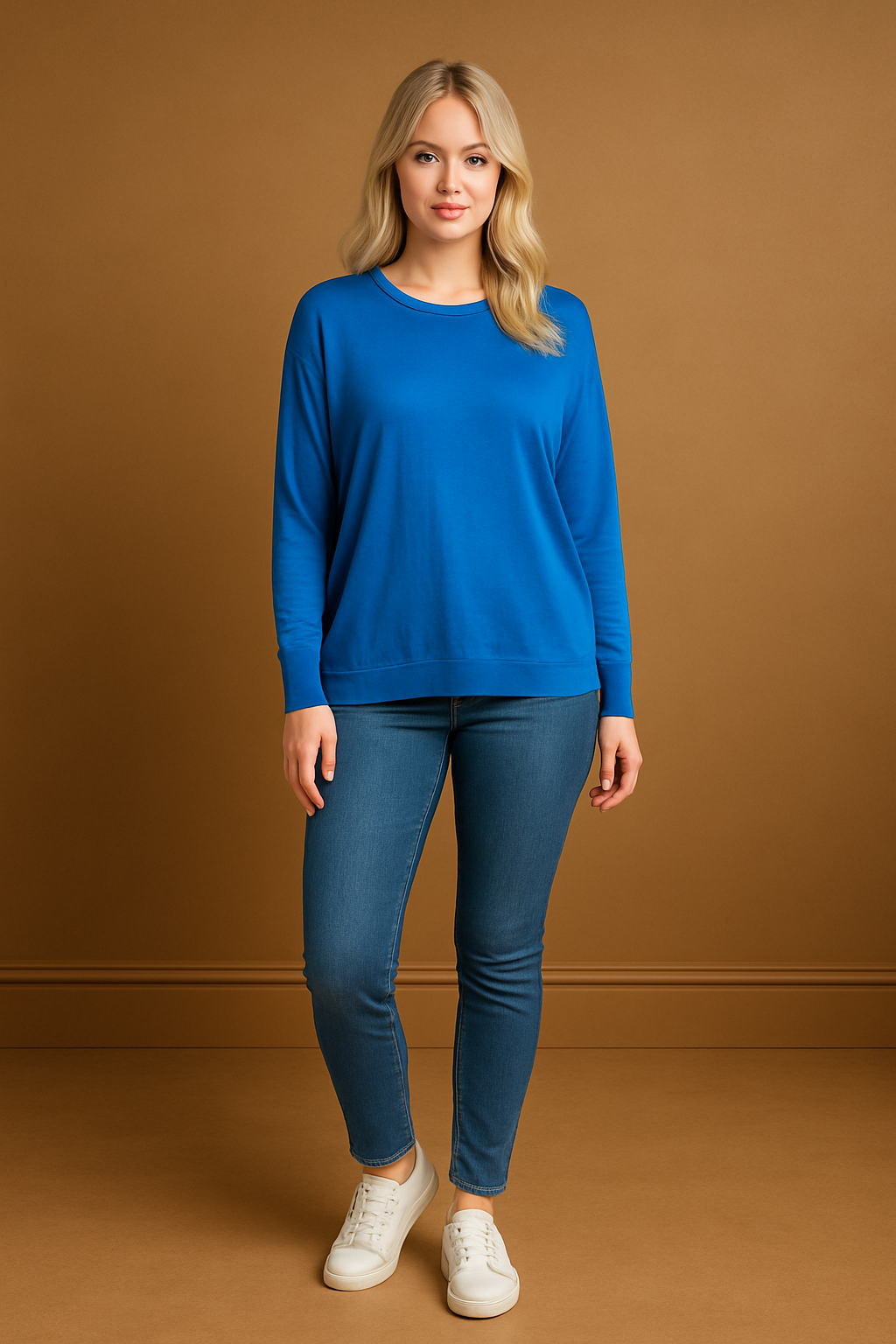 Thin Knit Ribbed Trims Classic Scoop Pullover