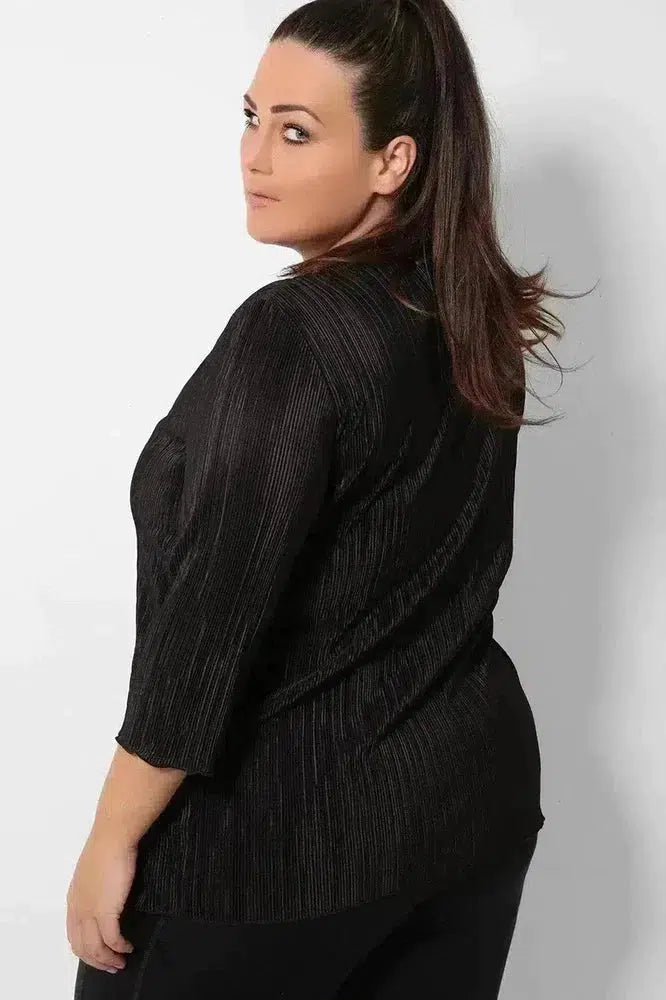 Black Pleated Front Tie Cardigan Overlay Blouse-SinglePrice