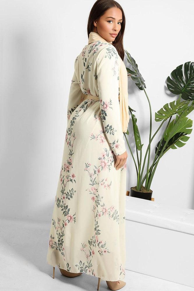 Floral Print Chiffon Modest Dress And Headscarf Set-SinglePrice