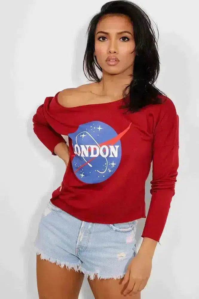 Burgundy London Galaxy Print Cropped Sweatshirt-SinglePrice