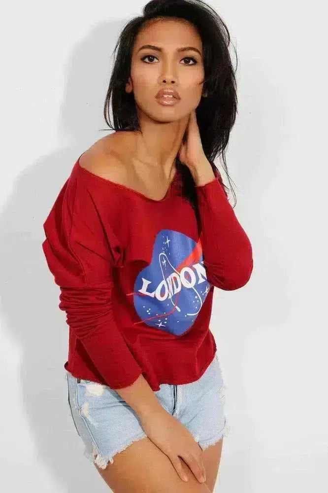 Burgundy London Galaxy Print Cropped Sweatshirt-SinglePrice