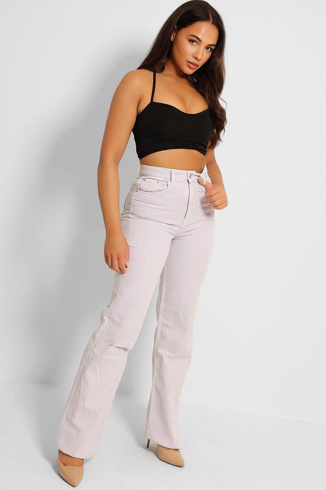 Lilac Slashed Knee Straight Leg Jeans-SinglePrice