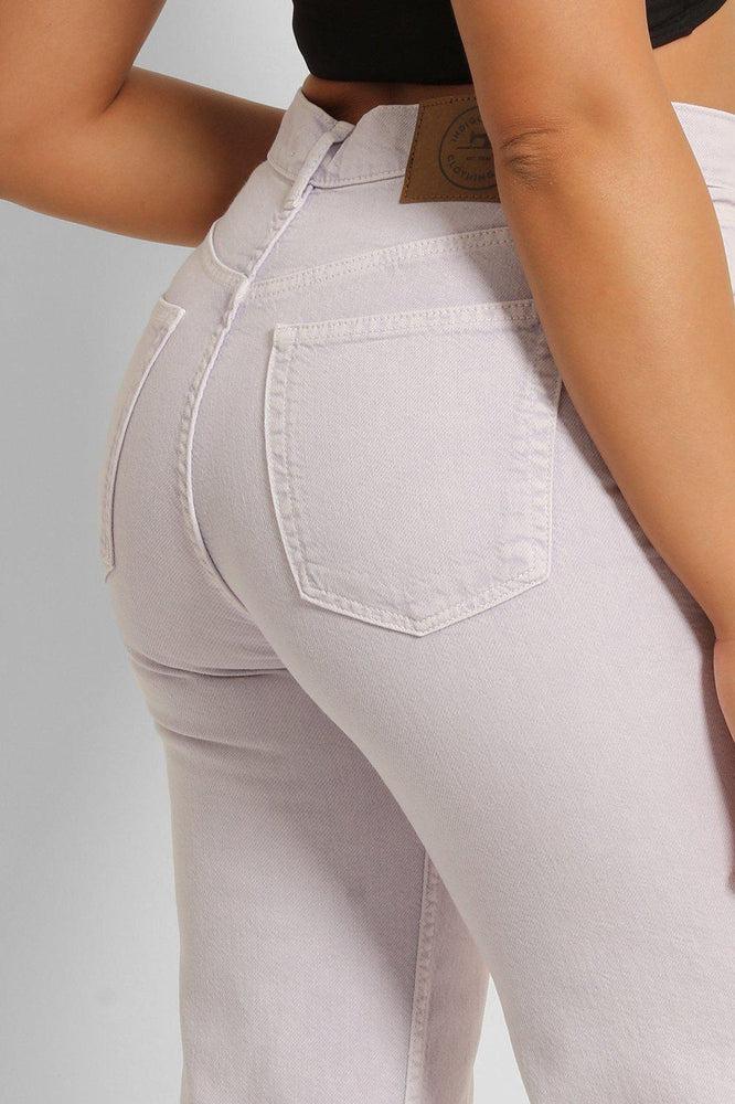 Lilac Slashed Knee Straight Leg Jeans-SinglePrice