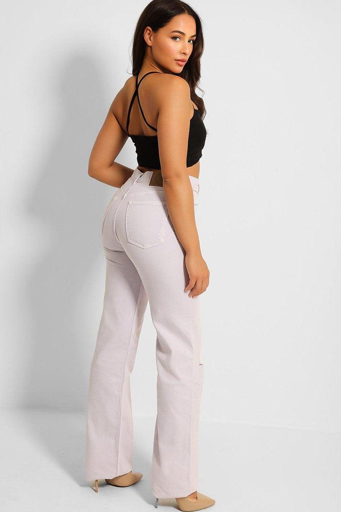 Lilac Slashed Knee Straight Leg Jeans-SinglePrice