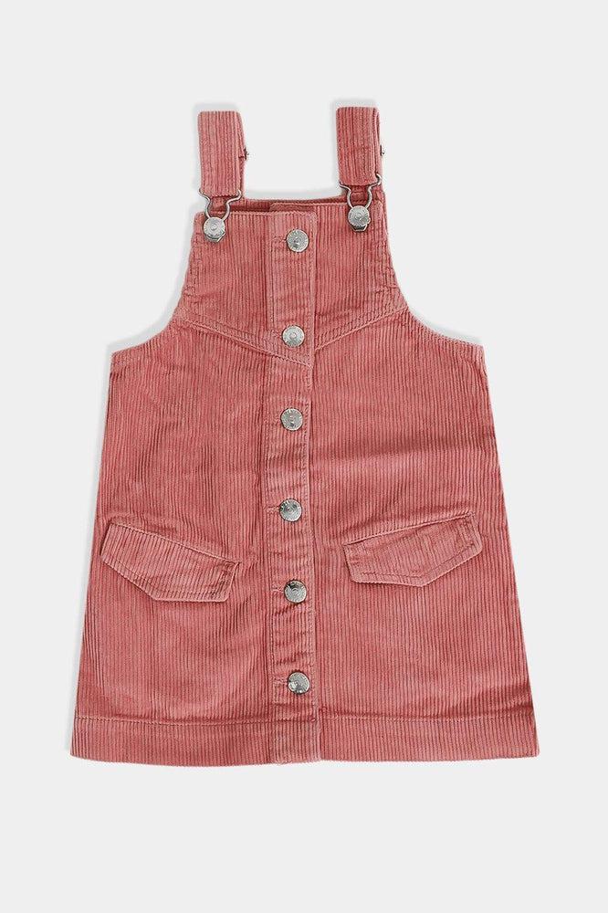 Pink Buttons Front Baby Girls Corduroy Dungaree Dress-SinglePrice
