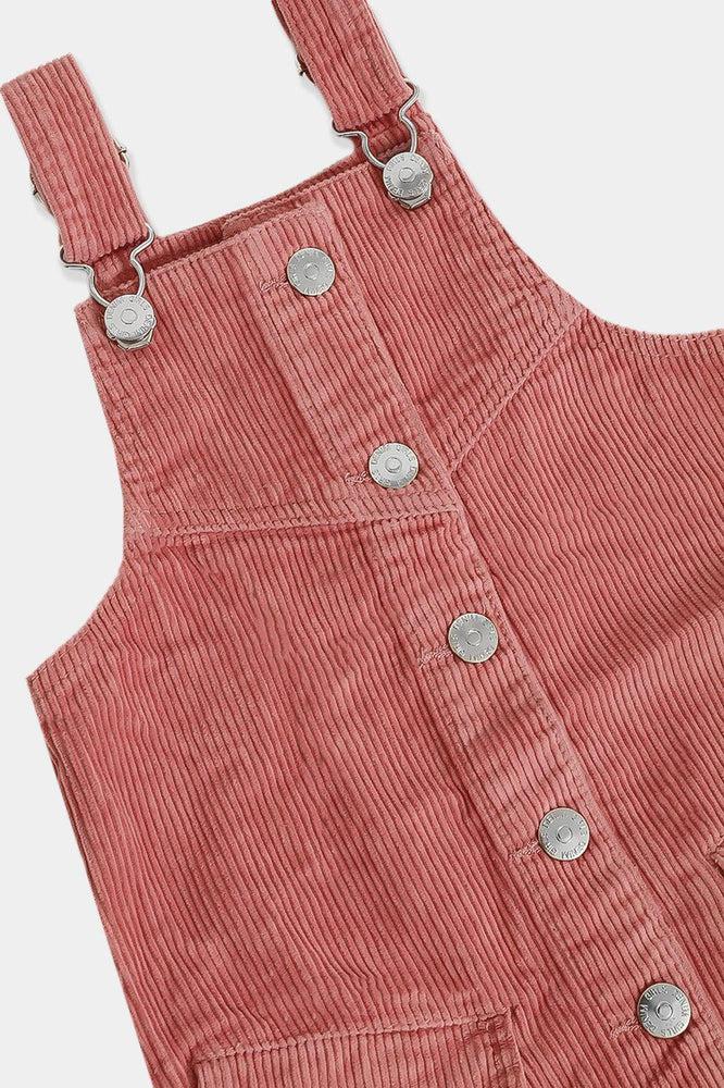 Pink Buttons Front Baby Girls Corduroy Dungaree Dress-SinglePrice