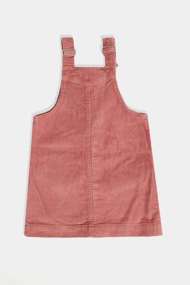 Pink Buttons Front Baby Girls Corduroy Dungaree Dress-SinglePrice