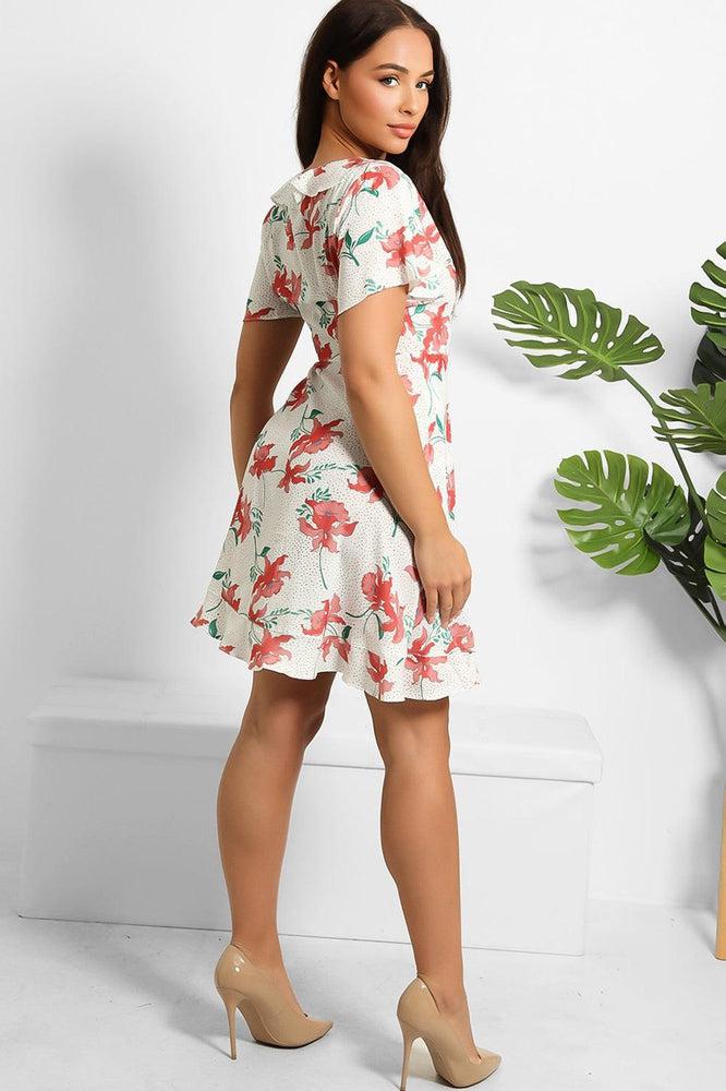 Red Floral Print Wrap Mini Dress-SinglePrice