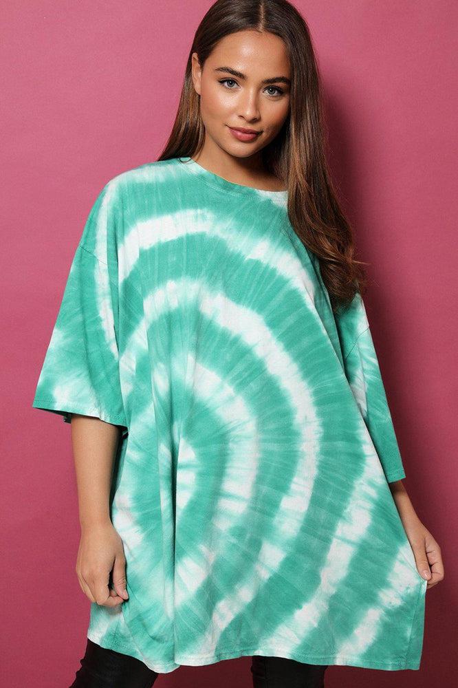 Green Circle Tie-Dye Lazy Fit Tunic Dress-SinglePrice