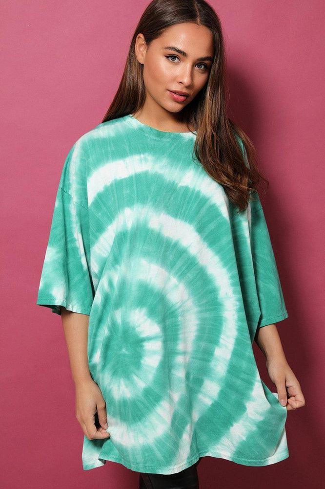 Green Circle Tie-Dye Lazy Fit Tunic Dress-SinglePrice