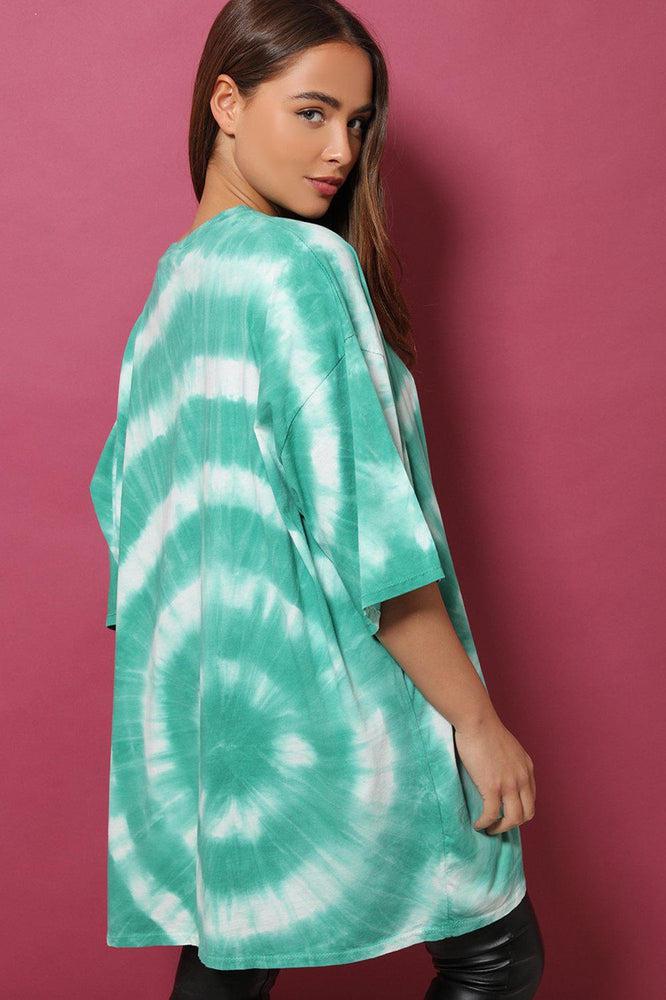 Green Circle Tie-Dye Lazy Fit Tunic Dress-SinglePrice