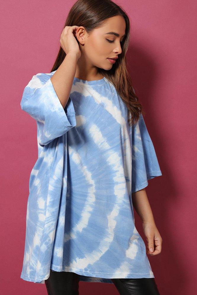 Blue Circle Tie-Dye Lazy Fit Tunic Dress-SinglePrice