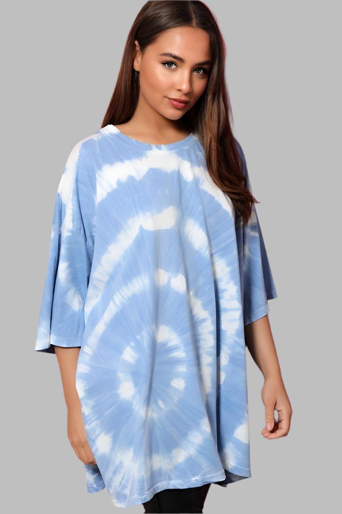 Blue Circle Tie-Dye Lazy Fit Tunic Dress-SinglePrice