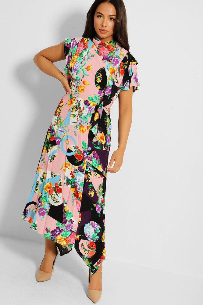 Multicolour High Neck Cowl Back Day Dress-SinglePrice