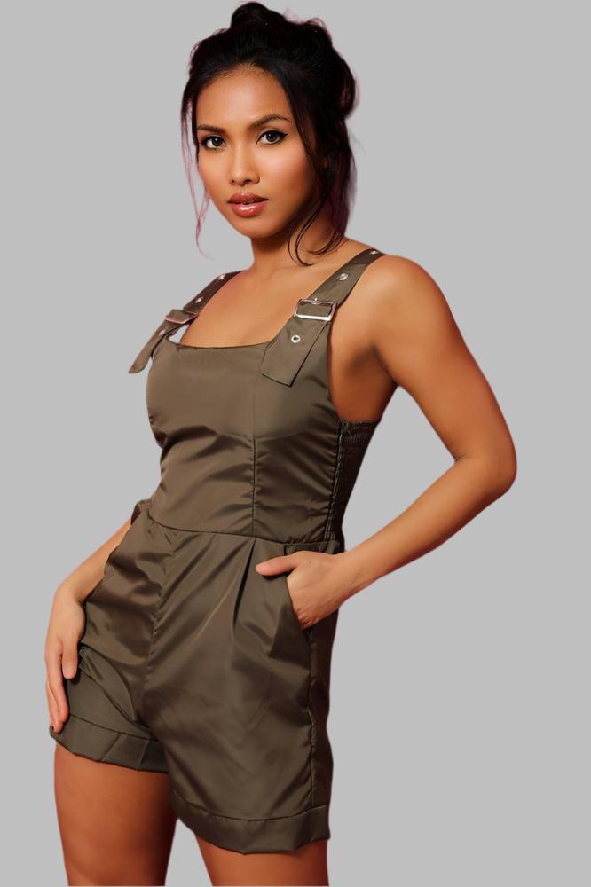 Khaki Belt Straps Parachute Playsuit-SinglePrice