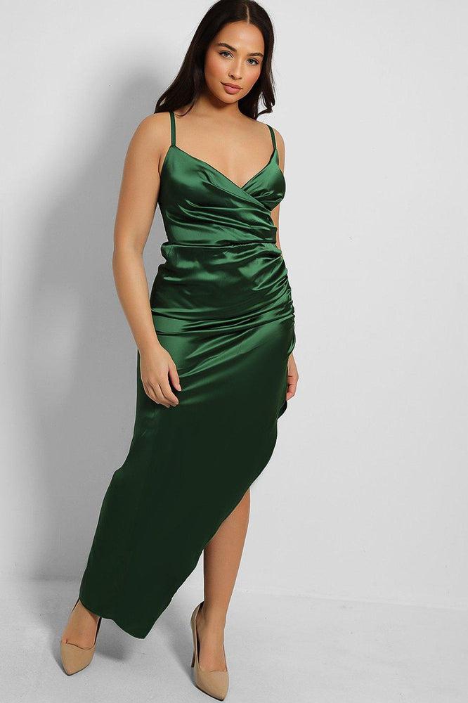 High Leg Split Strappy Satin Maxi Dress-SinglePrice