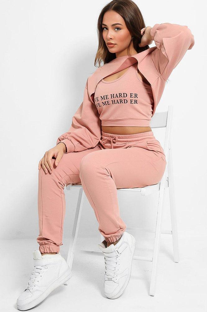 Pink Love Me Harder Crop Top 3 Piece Tracksuit-SinglePrice