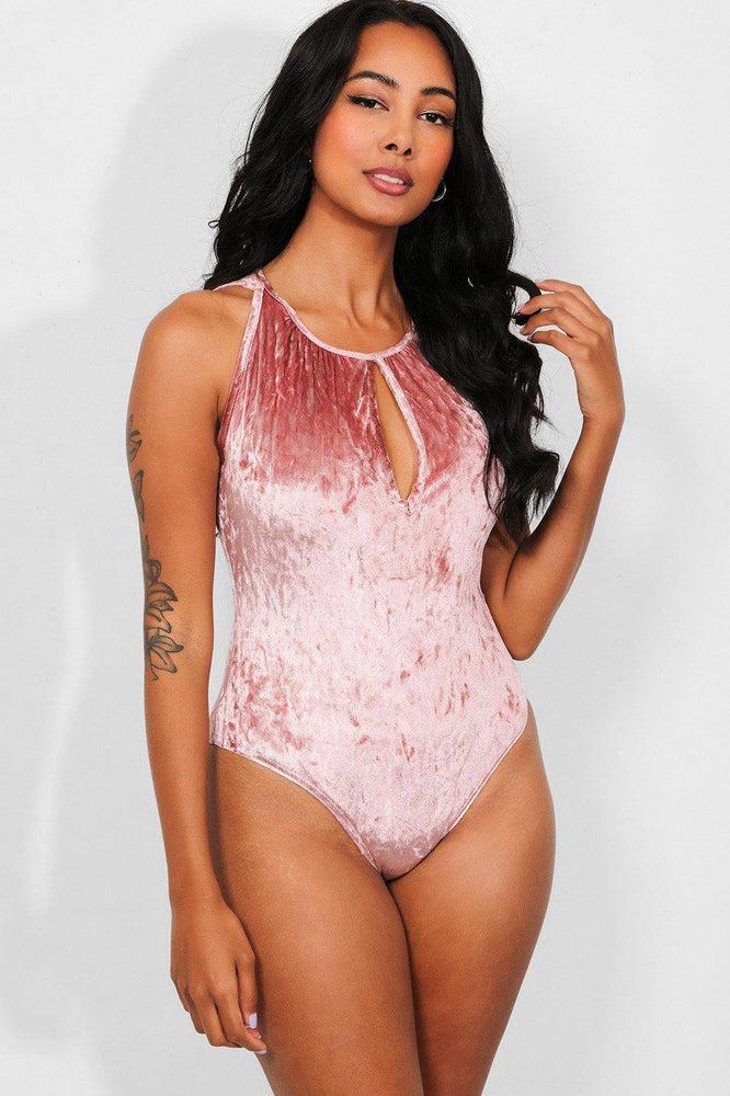 Bubblegum Pink Crushed Velvet Bodysuit-SinglePrice