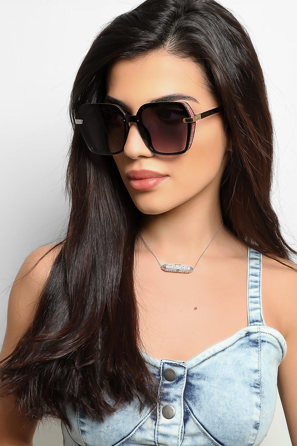 Brown Beige Shimmer Side Panel Large Sunglasses