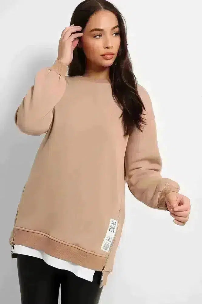Shirt Hem Zip Sides Sweatshirt-SinglePrice