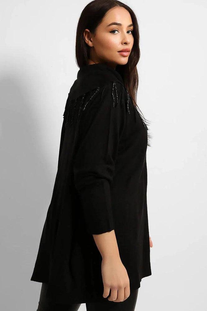 Lurex Fringe Cowl Neck Pullover-SinglePrice