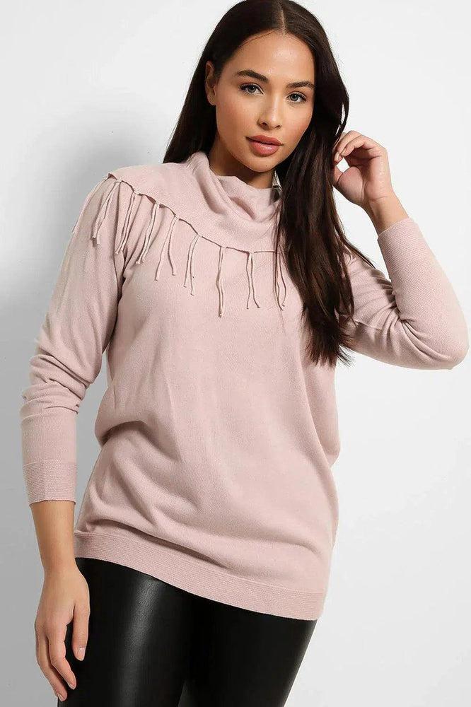 Lurex Fringe Cowl Neck Pullover-SinglePrice