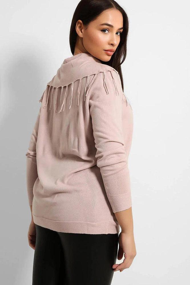 Lurex Fringe Cowl Neck Pullover-SinglePrice