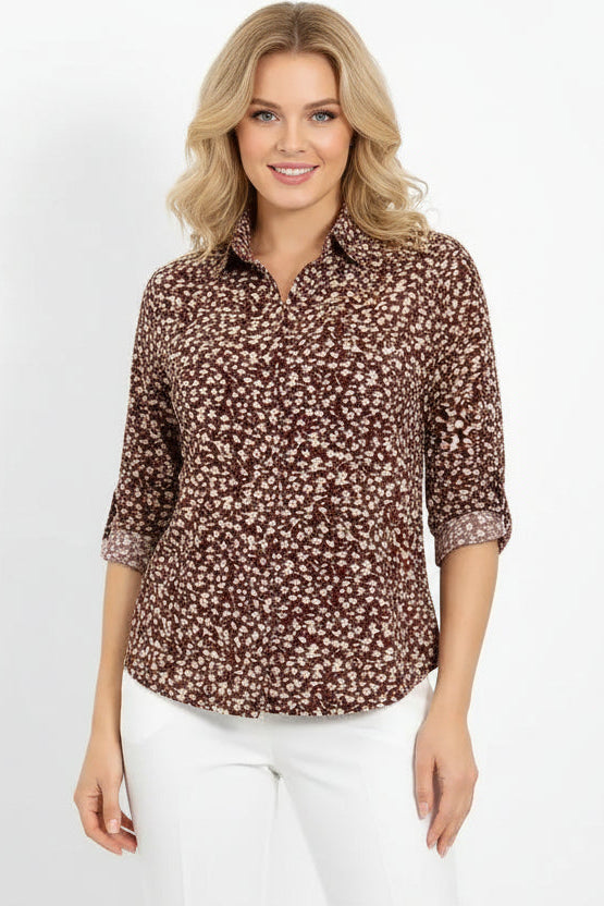 Burgundy Floral Print Classic Shirt-SinglePrice