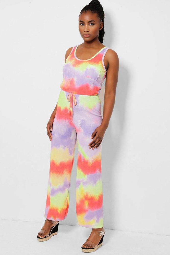 Lilac Tie Dye Ribbed Jersey Jumpsuit-SinglePrice