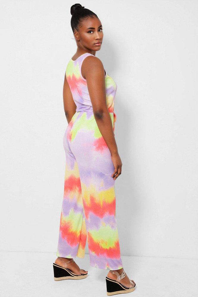 Lilac Tie Dye Ribbed Jersey Jumpsuit-SinglePrice