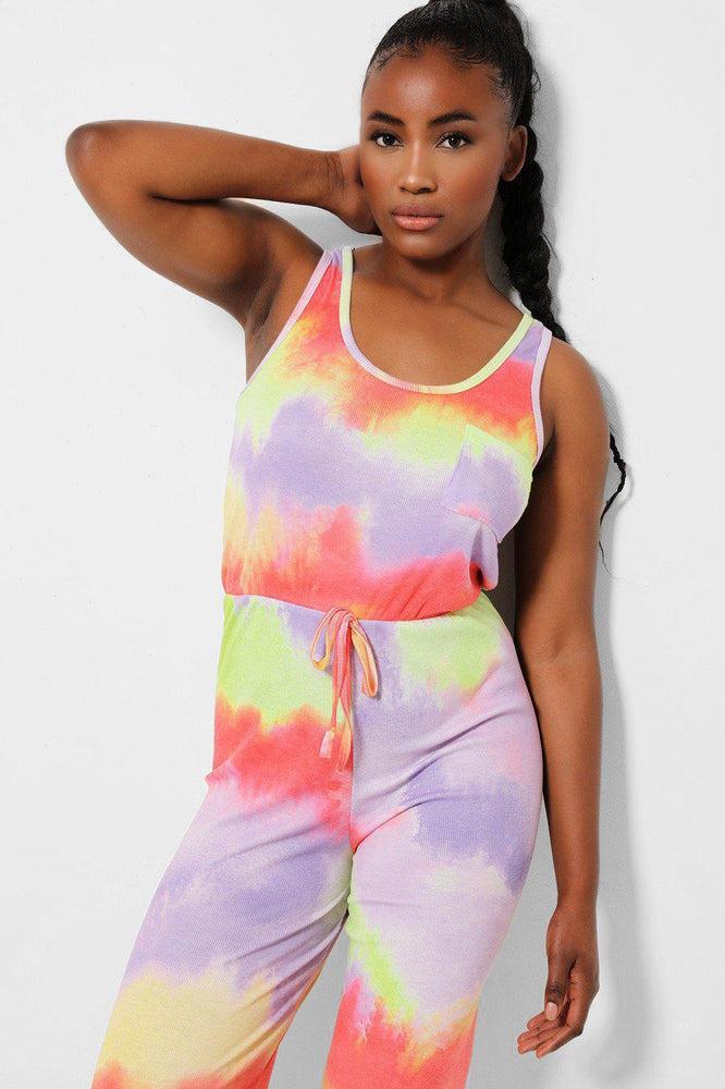 Lilac Tie Dye Ribbed Jersey Jumpsuit-SinglePrice