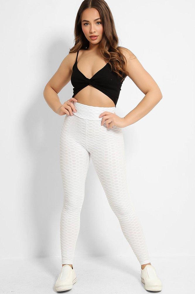 White High Waisted Anti-Cellulite Leggings-SinglePrice