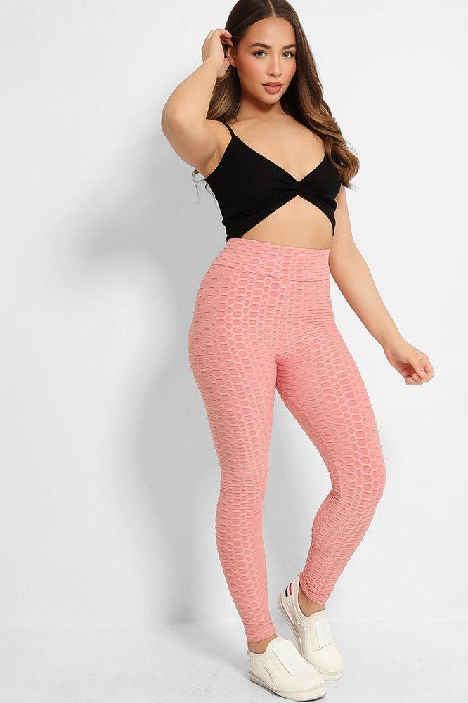 Pink High Waisted Anti-Cellulite Leggings-SinglePrice