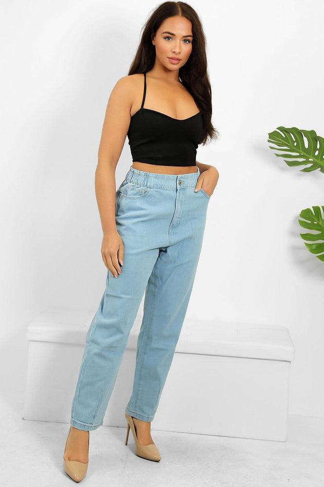 Sky Blue Denim Elastic Waist To Back Jeans-SinglePrice