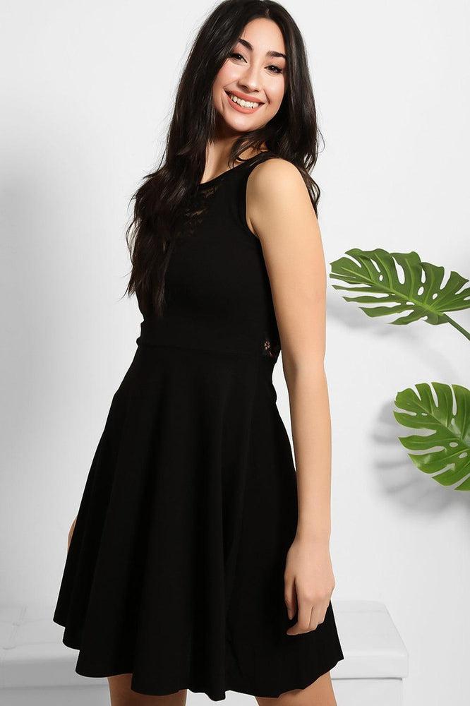 Black Lace Details Sleeveless Skater Dress-SinglePrice