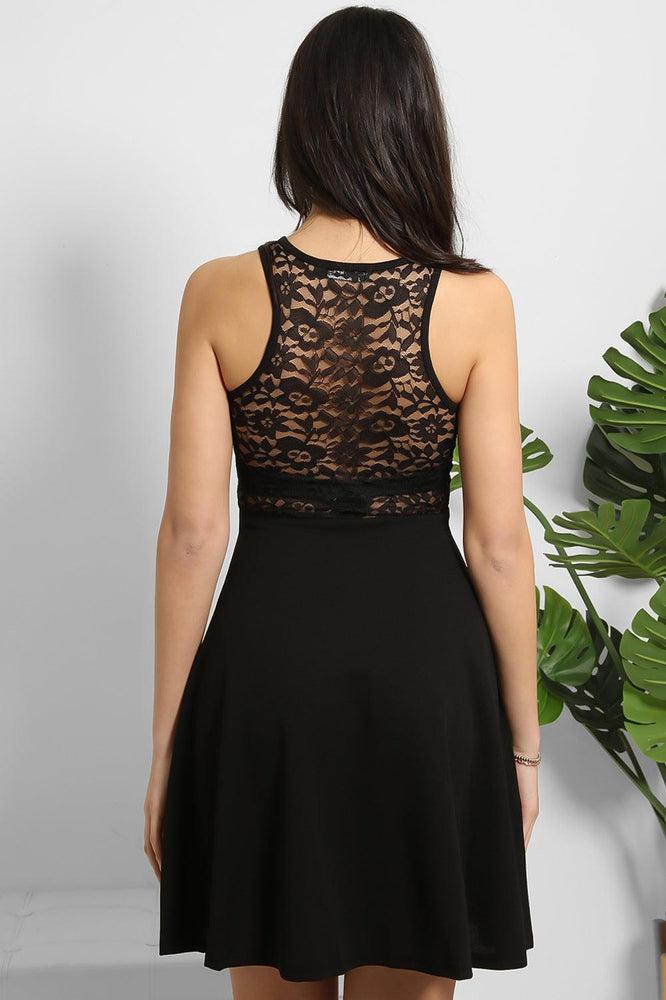 Black Lace Details Sleeveless Skater Dress-SinglePrice