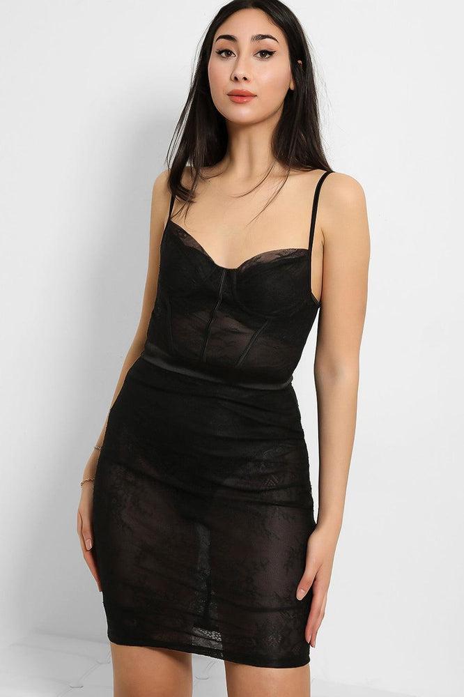 Black Sheer Lace Bodycon Dress-SinglePrice