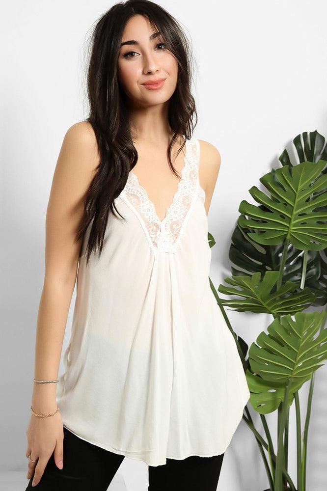 Lace Details Bleached Effect Viscose Cami Top-SinglePrice